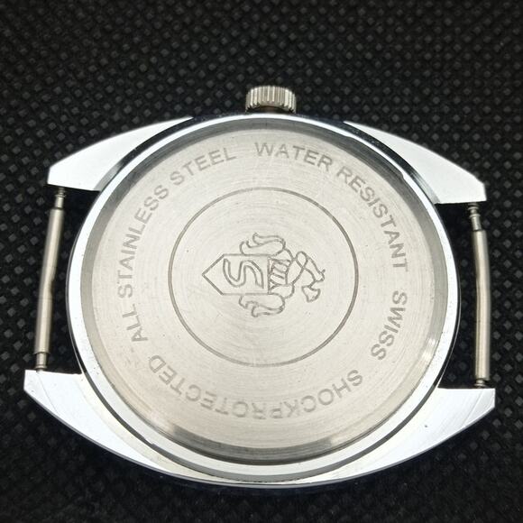 Vintage 1978 Henri Sandoz Manual Mens Silver Watch W/Cloth Strap & Yellow accent - Picture 8 of 8